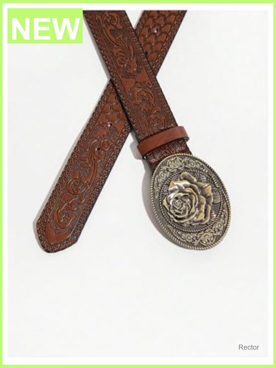 Vintage Western Cowgirl Belt with Oval Metal Buckle Faux Leather Waist Belt